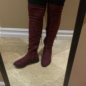 Maroon over the knee boots